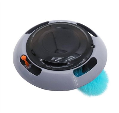 UFO Shaped Electric Pet Cat Automatic Teaser Stick Turntable Feather Interactive Toy