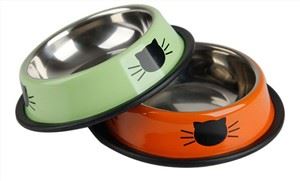 Stainless Steel Pet Bowl Single Bowl Thickened Anti-upset Cat Food Bowl Glue Edge Color Printed Cat Bowl Dog Bowl Wholesale
